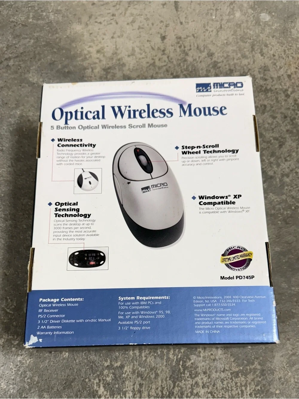 NOS Micro Innovations PD745P Optical Wireless Mouse Windows XP
